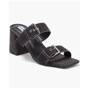 NEW Steve Madden Menna Double Buckle Denim Sandals Black Denim Women’s Size 8